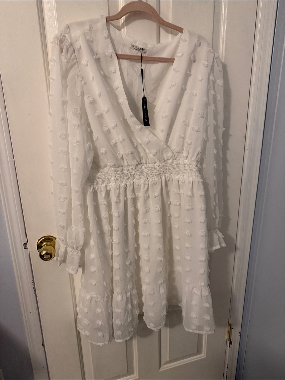 NWT -White Textured Swiss Dot V-Neck Dress